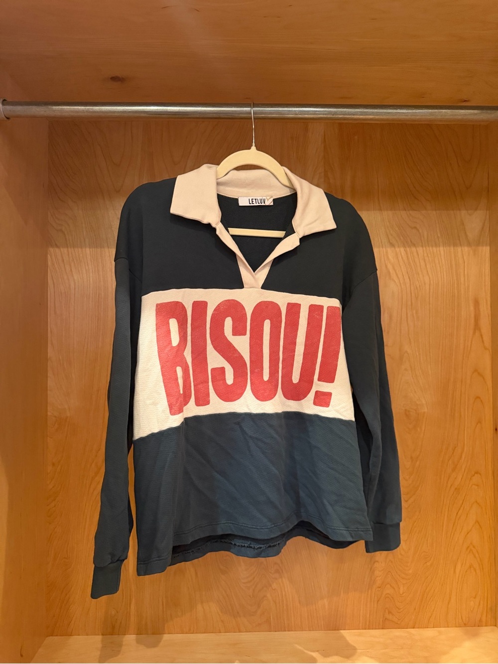 Letluv 'BISOU!' Long Sleeve Rugby Shirt - Navy, Cream & Red